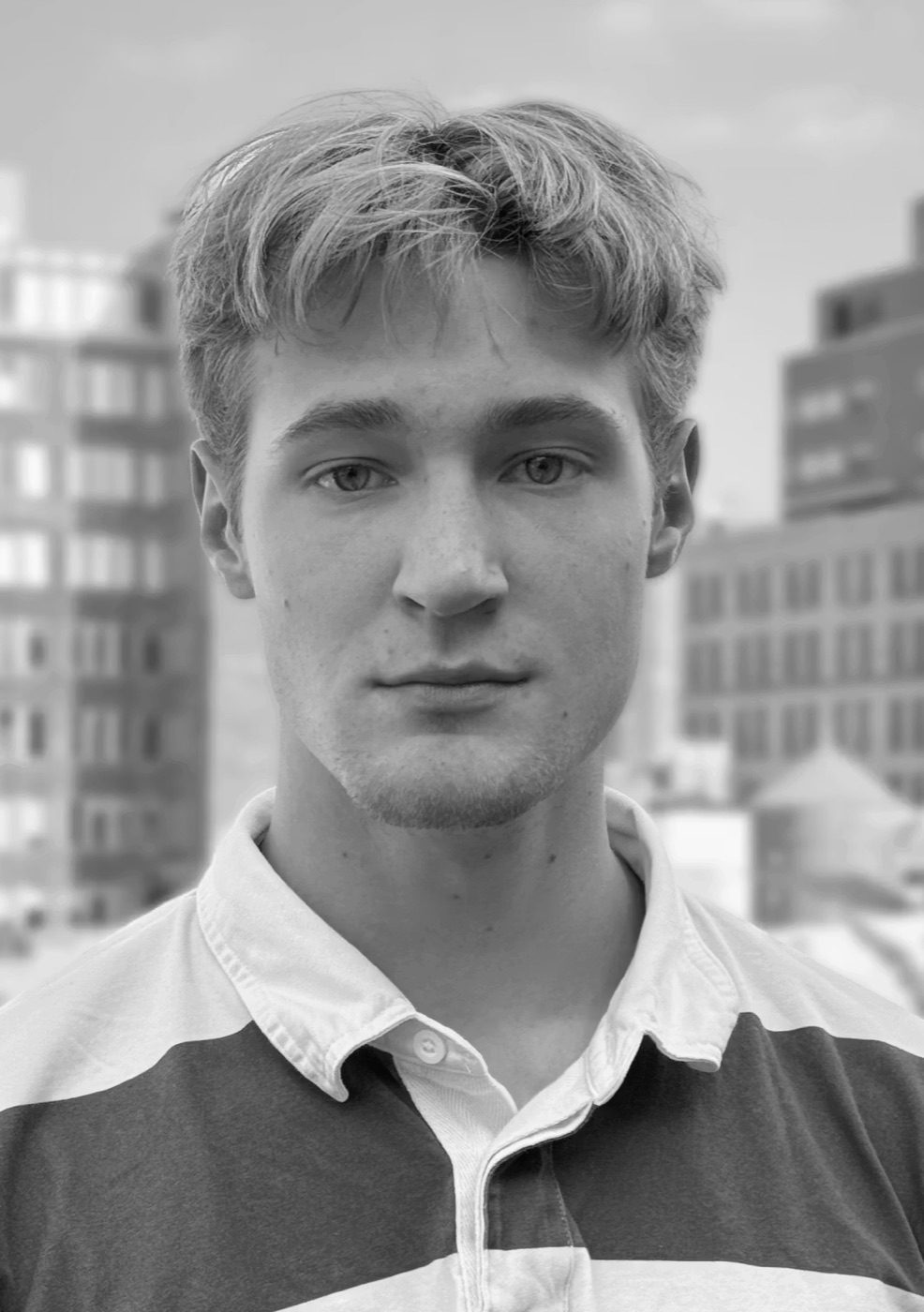 Black and white portrait of Morgan Stuart